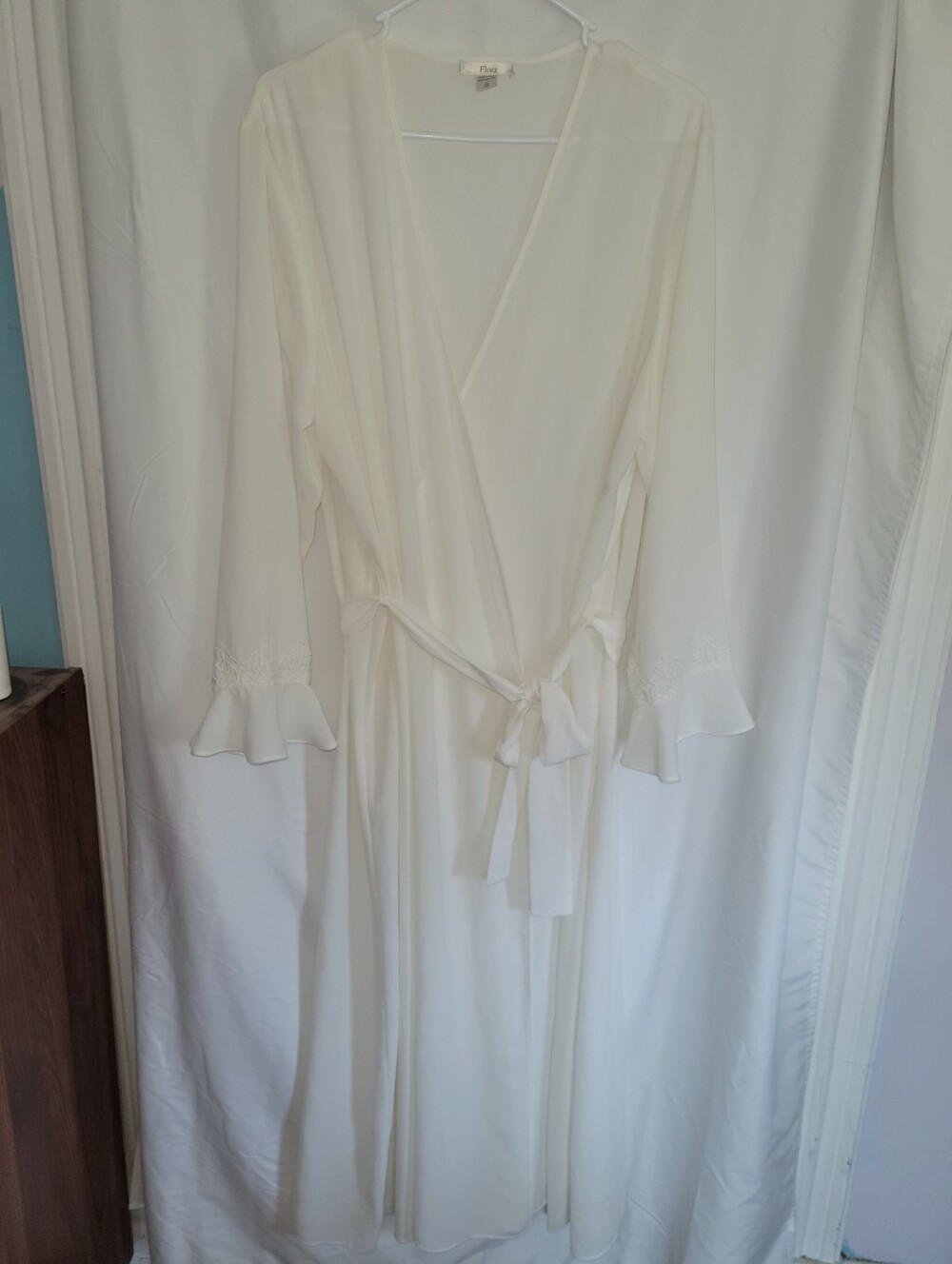 Ivory Wrap Robe with Ruffled Cuffs